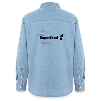 aktuelles Superfood - Frauen Jeanshemd Organic von Stanley/Stella - verwaschenes Hellblau - Hinten - AI Model Female 172 light (172cm)