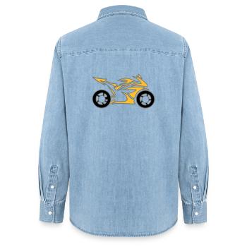 Moto Vélo Chopper Mobylette Roll - Chemise en denim femme bio Stanley/Stella - bleu clair délavé - Dos - AI Model Female 172 light (172cm)