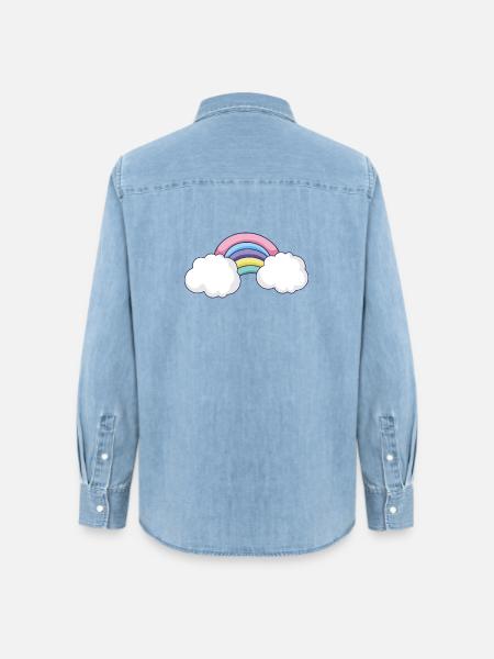 Pastellfarbener Regenbogen-Wolkenbogen - Frauen Jeanshemd Organic von Stanley/Stella - verwaschenes Hellblau