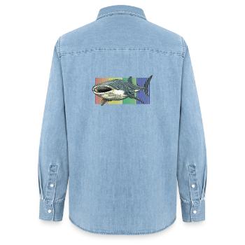Whale Shark Rhincodon typus - Women’s Organic Denim Shirt by Stanley/Stella - light wash - Back - AI Model Female 172 light (172cm)