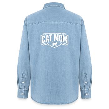 Cat Mom Vintage Crest - Women’s Organic Denim Shirt by Stanley/Stella - light wash - Back - AI Model Female 172 light (172cm)