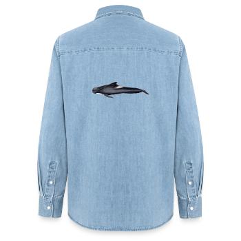 Grindwal - Grindwal - globicéphale noir - Frauen Jeanshemd Organic von Stanley/Stella - verwaschenes Hellblau - Hinten - AI Model Female 172 light (172cm)