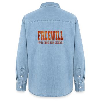 FreeWill - Women’s Organic Denim Shirt by Stanley/Stella - light wash - Back - AI Model Female 172 light (172cm)