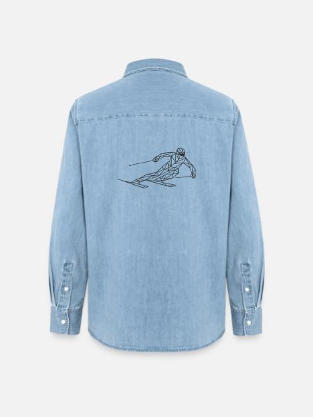 Geometrischer Skirennläufer - Frauen Jeanshemd Organic von Stanley/Stella - verwaschenes Hellblau
