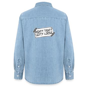 Righty Tighty Lefty Loosie Funny DIY Logo - Women’s Organic Denim Shirt by Stanley/Stella - light wash - Back - AI Model Female 172 light (172cm)