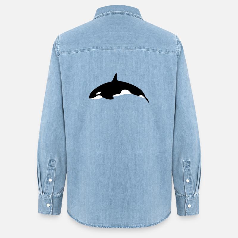 Orca Wal springender Orca Wal von der Seite - Frauen Jeanshemd Organic von Stanley/Stella - verwaschenes Hellblau