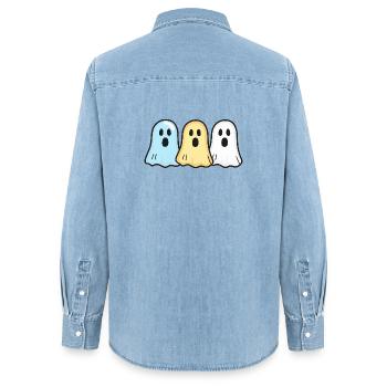 Geister Halloween Witzig Team - Frauen Jeanshemd Organic von Stanley/Stella - verwaschenes Hellblau - Hinten - AI Model Female 172 light (172cm)