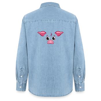 Süßes Schweinegesicht minimalistische rosa Tierkunst - Frauen Jeanshemd Organic von Stanley/Stella - verwaschenes Hellblau - Hinten - AI Model Female 172 light (172cm)