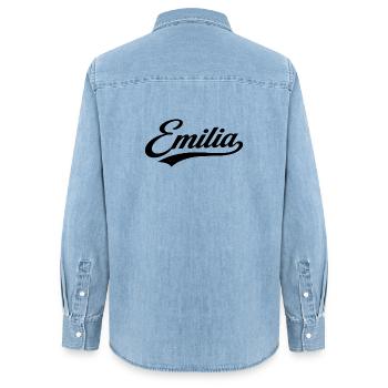 emilia name first last family gift - Women’s Organic Denim Shirt by Stanley/Stella - light wash - Back - AI Model Female 172 light (172cm)