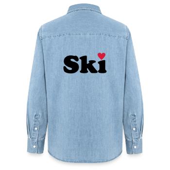Ski - Frauen Jeanshemd Organic von Stanley/Stella - verwaschenes Hellblau - Hinten - AI Model Female 172 light (172cm)