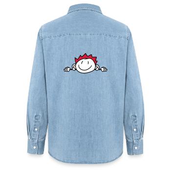 verstecken wand mauer gesicht kopf kind gemalt kri - Frauen Jeanshemd Organic von Stanley/Stella - verwaschenes Hellblau - Hinten - AI Model Female 172 light (172cm)