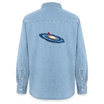 Séquence de localisation de la Voie lactée dans la galaxie spatiale - Chemise en denim femme bio Stanley/Stella - bleu clair délavé - Dos - AI Model Female 172 light (172cm)