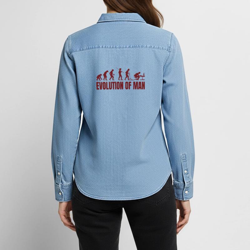 Computer PC Evolution Computer Scientist Programmer Women’s Organic Denim Shirt by Stanley/Stella