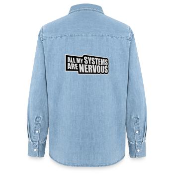 All My Systems Are Nervous Funny Fear Nerd Logo - Women’s Organic Denim Shirt by Stanley/Stella - light wash - Back - AI Model Female 172 light (172cm)