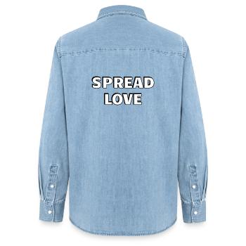 Spread Love Fett Schwarz Weiß Typografie - Frauen Jeanshemd Organic von Stanley/Stella - verwaschenes Hellblau - Hinten - AI Model Female 172 light (172cm)