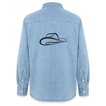 A sketch of a cowboy hat - Women’s Organic Denim Shirt by Stanley/Stella - light wash - Back - AI Model Female 172 light (172cm)