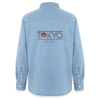 Tokio Neon Sonne Motiv - Frauen Jeanshemd Organic von Stanley/Stella - verwaschenes Hellblau - Hinten - AI Model Female 172 light (172cm)