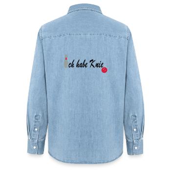 Bowling Pin und Ball Muster - Frauen Jeanshemd Organic von Stanley/Stella - verwaschenes Hellblau - Hinten - AI Model Female 172 light (172cm)