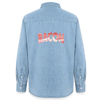 Backward Turned Bacon Illustration - Women’s Organic Denim Shirt by Stanley/Stella - light wash - Back - AI Model Female 172 light (172cm)