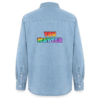 Dégradé arc-en-ciel You Matter - Chemise en denim femme bio Stanley/Stella - bleu clair délavé - Dos - AI Model Female 172 light (172cm)