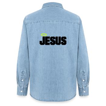 Jesus Christ - Women’s Organic Denim Shirt by Stanley/Stella - light wash - Back - AI Model Female 172 light (172cm)