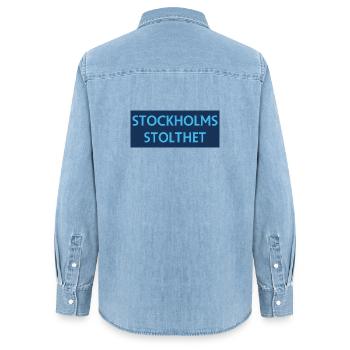 Stockholmer Stolz - Frauen Jeanshemd Organic von Stanley/Stella - verwaschenes Hellblau - Hinten - AI Model Female 172 light (172cm)