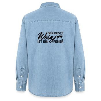 Der Beste Wein Offener Spruch Shirt - Frauen Jeanshemd Organic von Stanley/Stella - verwaschenes Hellblau - Hinten - AI Model Female 172 light (172cm)