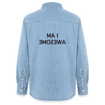 I Am Awesome - Fun Mirror Text - Women’s Organic Denim Shirt by Stanley/Stella - light wash - Back - AI Model Female 172 light (172cm)