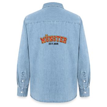Münster Fondée en 2006 - Chemise en denim femme bio Stanley/Stella - bleu clair délavé - Dos - AI Model Female 172 light (172cm)
