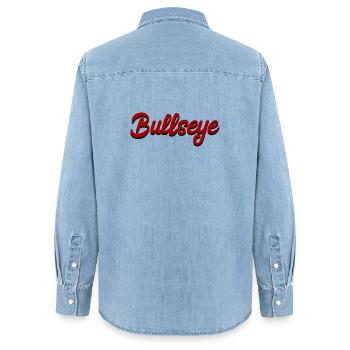 Fléchettes, fléchettes, fléchettes, t-shirt de fléchettes, chemise de fléchettes - Chemise en denim femme bio Stanley/Stella - bleu clair délavé - Dos - AI Model Female 172 light (172cm)