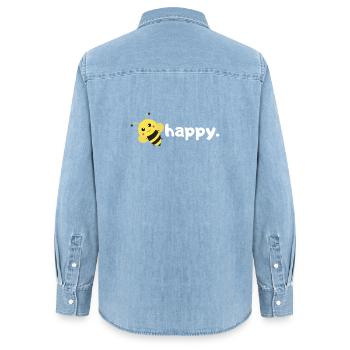 Biene glücklich. Sei glücklich. |lustiges Wortspiel-Bienendesign| - Frauen Jeanshemd Organic von Stanley/Stella - verwaschenes Hellblau - Hinten - AI Model Female 172 light (172cm)
