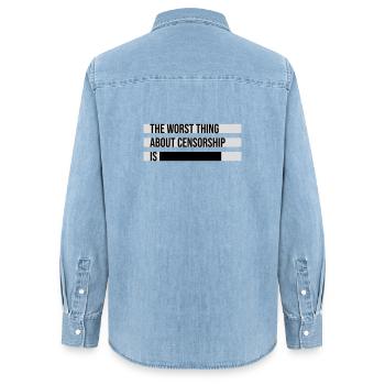 Le pire dans la censure, c’est l’ironie amusante - Chemise en denim femme bio Stanley/Stella - bleu clair délavé - Dos - AI Model Female 172 light (172cm)