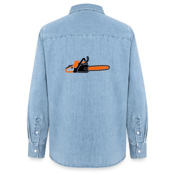  Kettensäge Motorsäge Holzfäller Waldarbeiter - Frauen Jeanshemd Organic von Stanley/Stella - verwaschenes Hellblau - Hinten - AI Model Female 172 light (172cm)