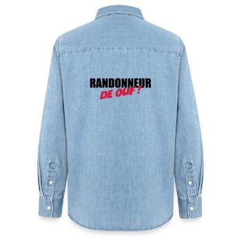 Randonneur de ouf ! - Chemise en denim femme bio Stanley/Stella - bleu clair délavé - Dos - AI Model Female 172 light (172cm)