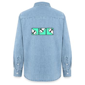 Lama Cool Guckend Sonnenbrille Trio Freunde Team - Frauen Jeanshemd Organic von Stanley/Stella - verwaschenes Hellblau - Hinten - AI Model Female 172 light (172cm)
