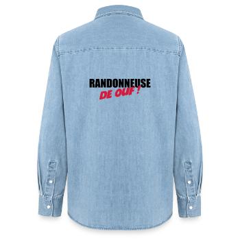 Randonneuse de ouf ! - Chemise en denim femme bio Stanley/Stella - bleu clair délavé - Dos - AI Model Female 172 light (172cm)