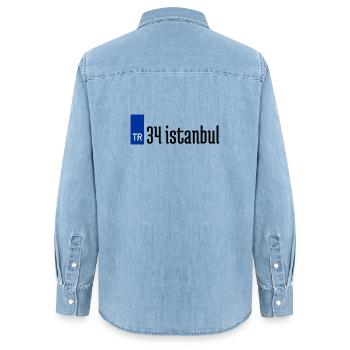 34 İstanbul Plaka Streetwear - Frauen Jeanshemd Organic von Stanley/Stella - verwaschenes Hellblau - Hinten - AI Model Female 172 light (172cm)