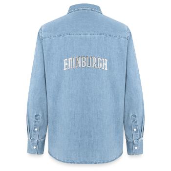 Edinburgh Varsity Bogen Schrift - Frauen Jeanshemd Organic von Stanley/Stella - verwaschenes Hellblau - Hinten - AI Model Female 172 light (172cm)