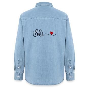 Ski - Frauen Jeanshemd Organic von Stanley/Stella - verwaschenes Hellblau - Hinten - AI Model Female 172 light (172cm)