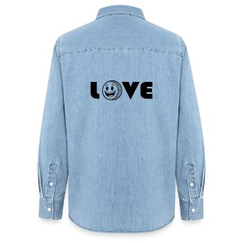 Liebe liebe - Frauen Jeanshemd Organic von Stanley/Stella - verwaschenes Hellblau - Hinten - AI Model Female 172 light (172cm)