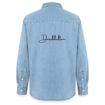 Durchhalten Motivation Handschrift Statement - Frauen Jeanshemd Organic von Stanley/Stella - verwaschenes Hellblau - Hinten - AI Model Female 172 light (172cm)