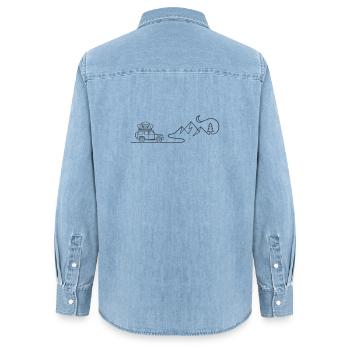 Van Life Camping Outdoor Adventure - Women’s Organic Denim Shirt by Stanley/Stella - light wash - Back - AI Model Female 172 light (172cm)