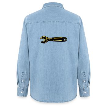 Wrench Tool Mechanic Screwdriver - Women’s Organic Denim Shirt by Stanley/Stella - light wash - Back - AI Model Female 172 light (172cm)