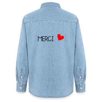THANK YOU. MISTRESS. MASTER. THANK YOU MISTRESS - Women’s Organic Denim Shirt by Stanley/Stella - light wash - Back - AI Model Female 172 light (172cm)
