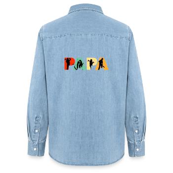 Papa Bûcheron, bûcheron, grimpeur d’arbres, arboriste, papa, - Chemise en denim femme bio Stanley/Stella - bleu clair délavé - Dos - AI Model Female 172 light (172cm)