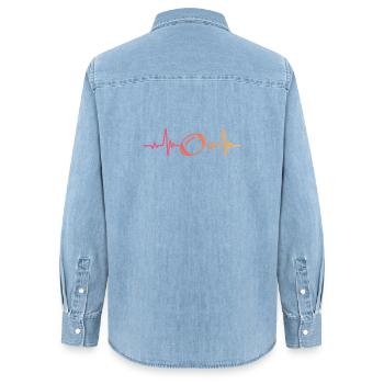 rugby sunset battement de coeur rugby rugbyman - Chemise en denim femme bio Stanley/Stella - bleu clair délavé - Dos - AI Model Female 172 light (172cm)