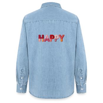 Happy Stoff Optik Typografie Trend - Frauen Jeanshemd Organic von Stanley/Stella - verwaschenes Hellblau - Hinten - AI Model Female 172 light (172cm)