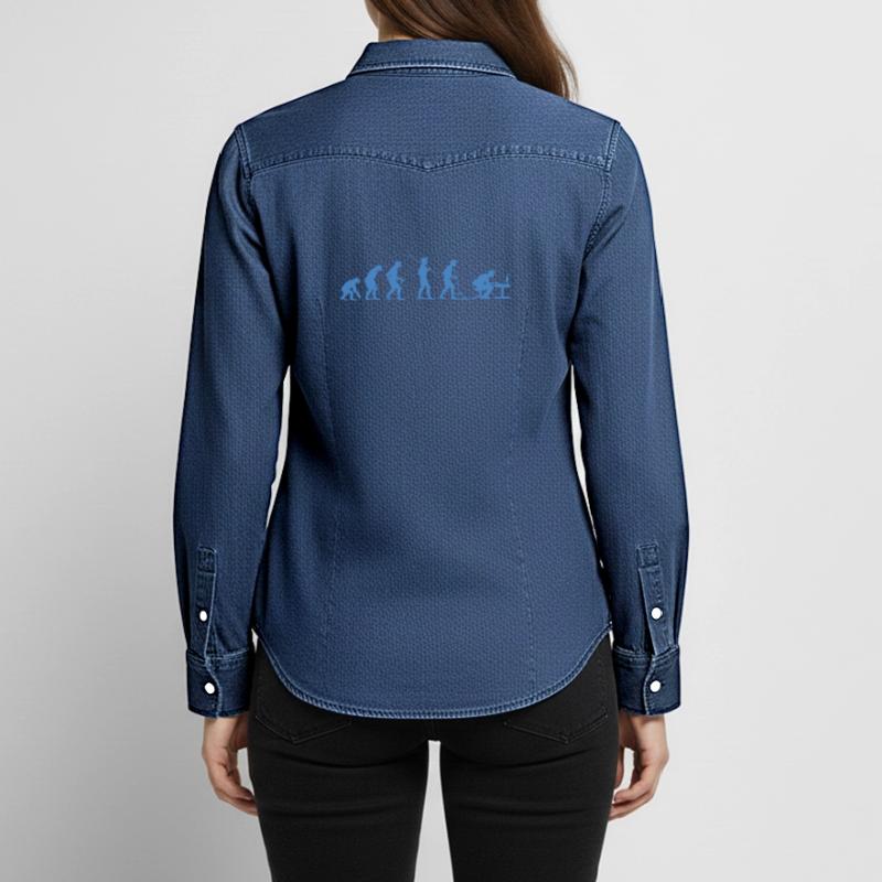 Programmer Evolution Computer Scientist Developer Women’s Organic Denim Shirt by Stanley/Stella