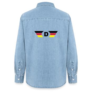 Allemagne drapeau / symbole haut - Chemise en denim femme bio Stanley/Stella - bleu clair délavé - Dos - AI Model Female 172 light (172cm)