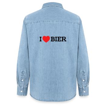 I love Bier (Farben änderbar) - Frauen Jeanshemd Organic von Stanley/Stella - verwaschenes Hellblau - Hinten - AI Model Female 172 light (172cm)